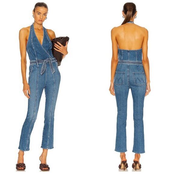 MOTHER Pants - Mother The Halter Hustler Ankle Jumpsuit A Groovy Kind Of Love Denim Size 25